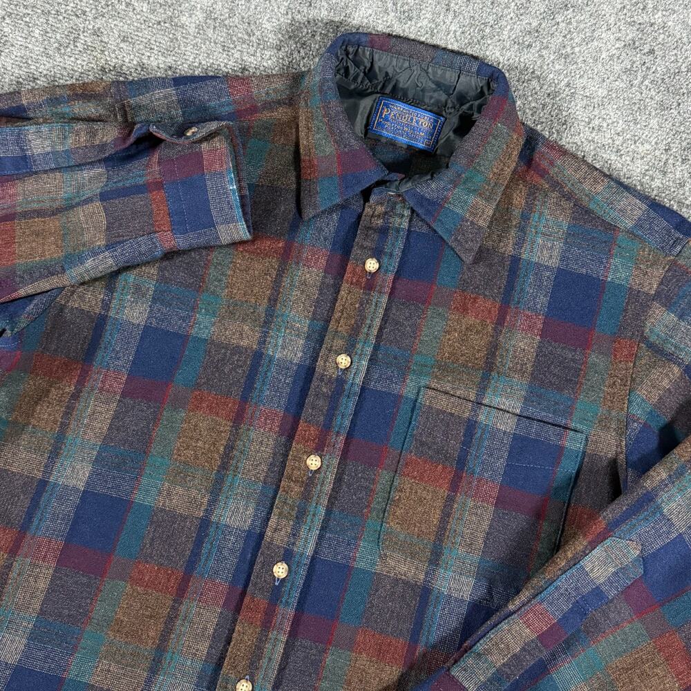 Vintage Pendleton USA Virgin LS Wool Flannel Shirt Mens M Plaid Button Up *Flaw